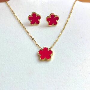 14K Gold Plated Stainless Steel Flower Necklace and Earrings Set"